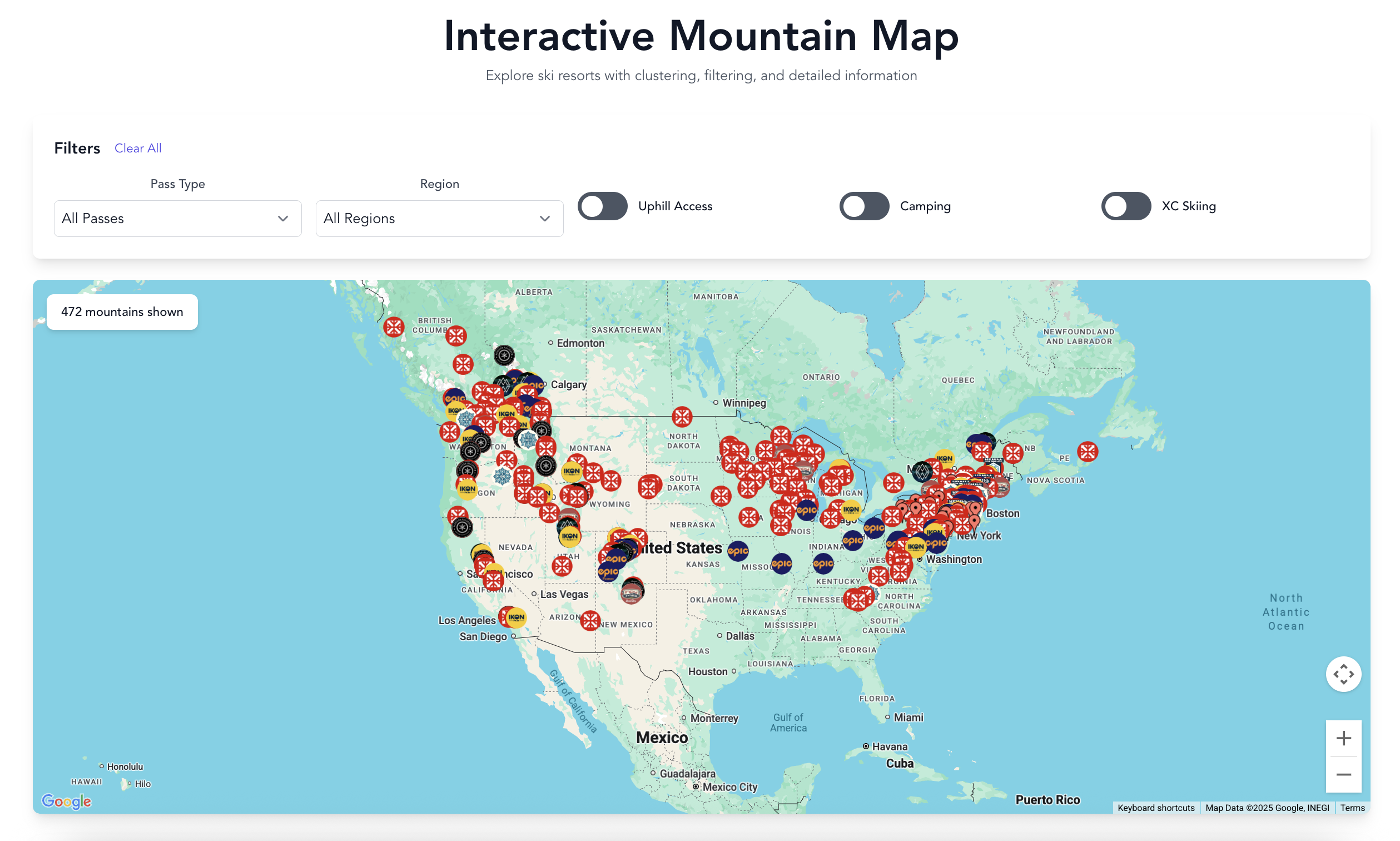Explore the interactive map of ski resorts