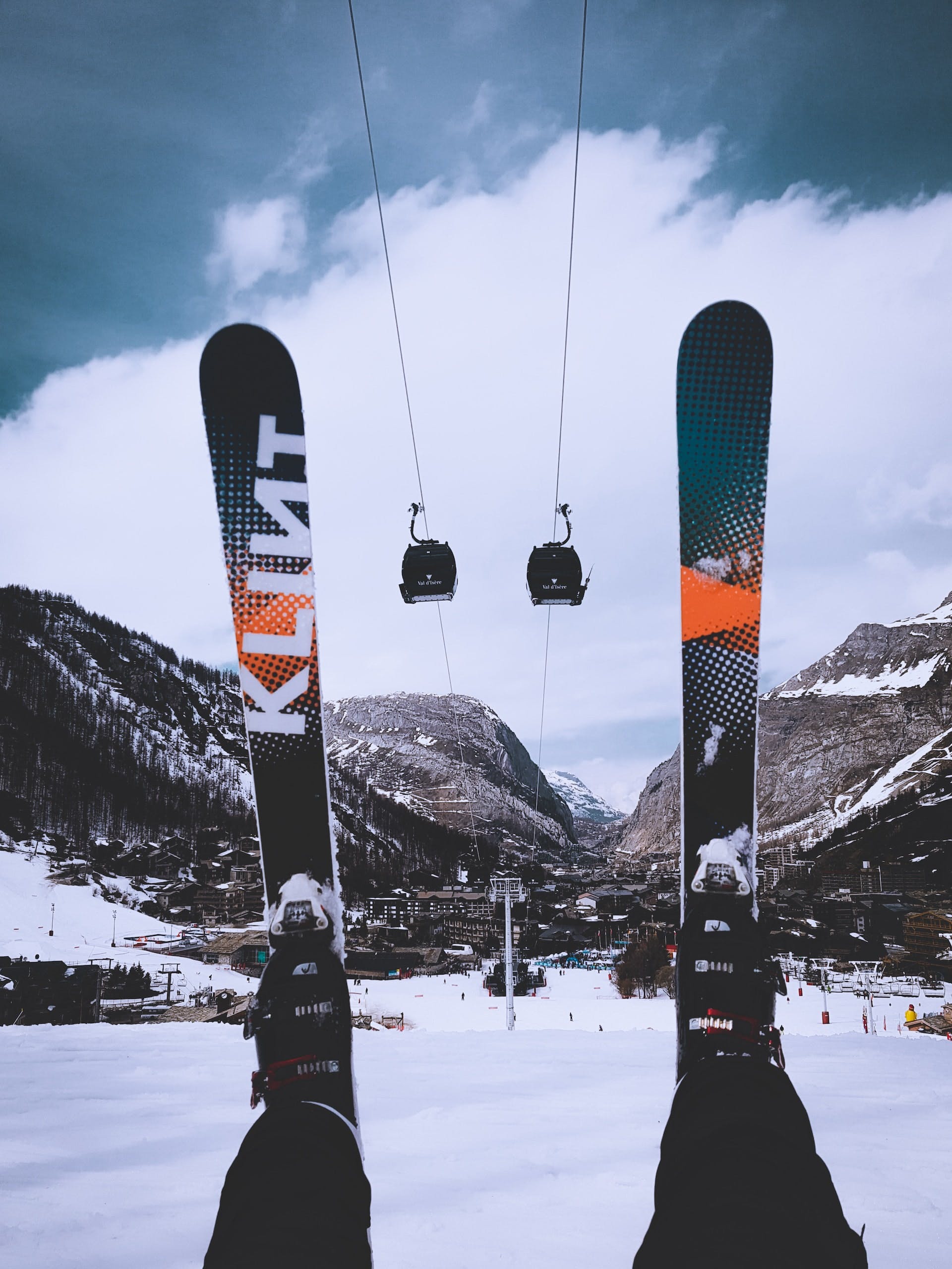 Skier with mountains